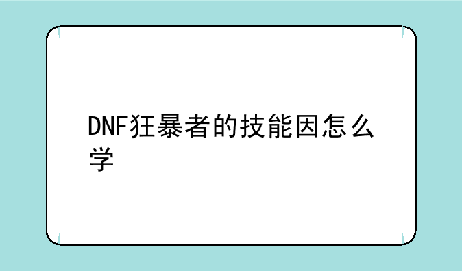 DNF狂暴者的技能因怎么学