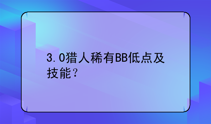 3.0猎人稀有BB低点及技能？