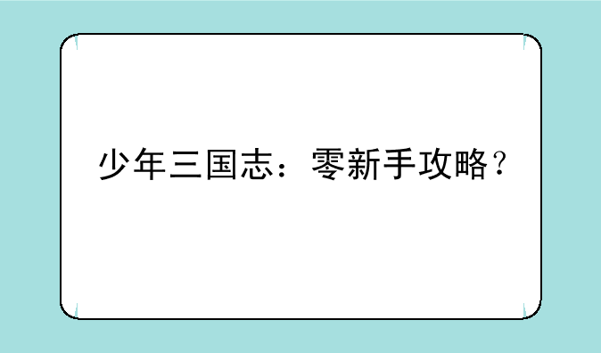 少年三国志：零新手攻略？