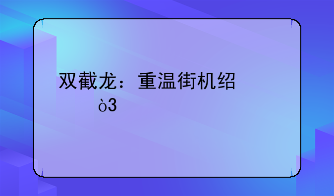 双截龙：重温街机经典，横版格斗巅峰之作