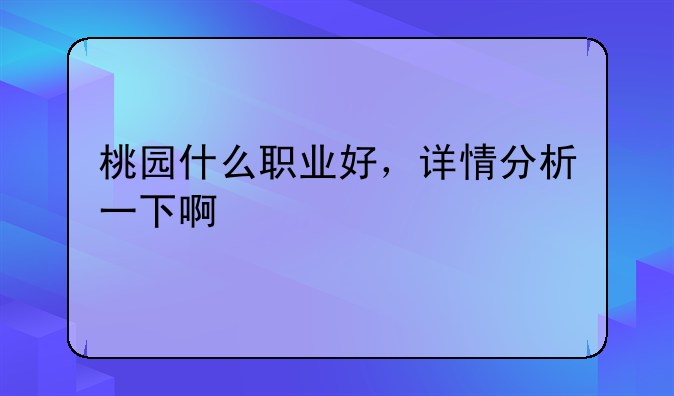 桃园什么职业好，详情分析一下啊