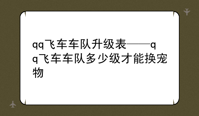 qq飞车车队升级表——qq飞车车队多少级才能换宠物