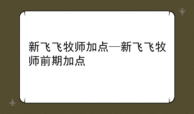 新飞飞牧师加点—新飞飞牧师前期加点
