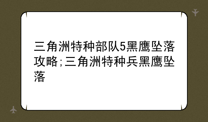 三角洲特种部队5黑鹰坠落攻略;三角洲特种兵黑鹰坠落