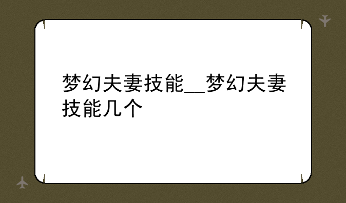 梦幻夫妻技能__梦幻夫妻技能几个
